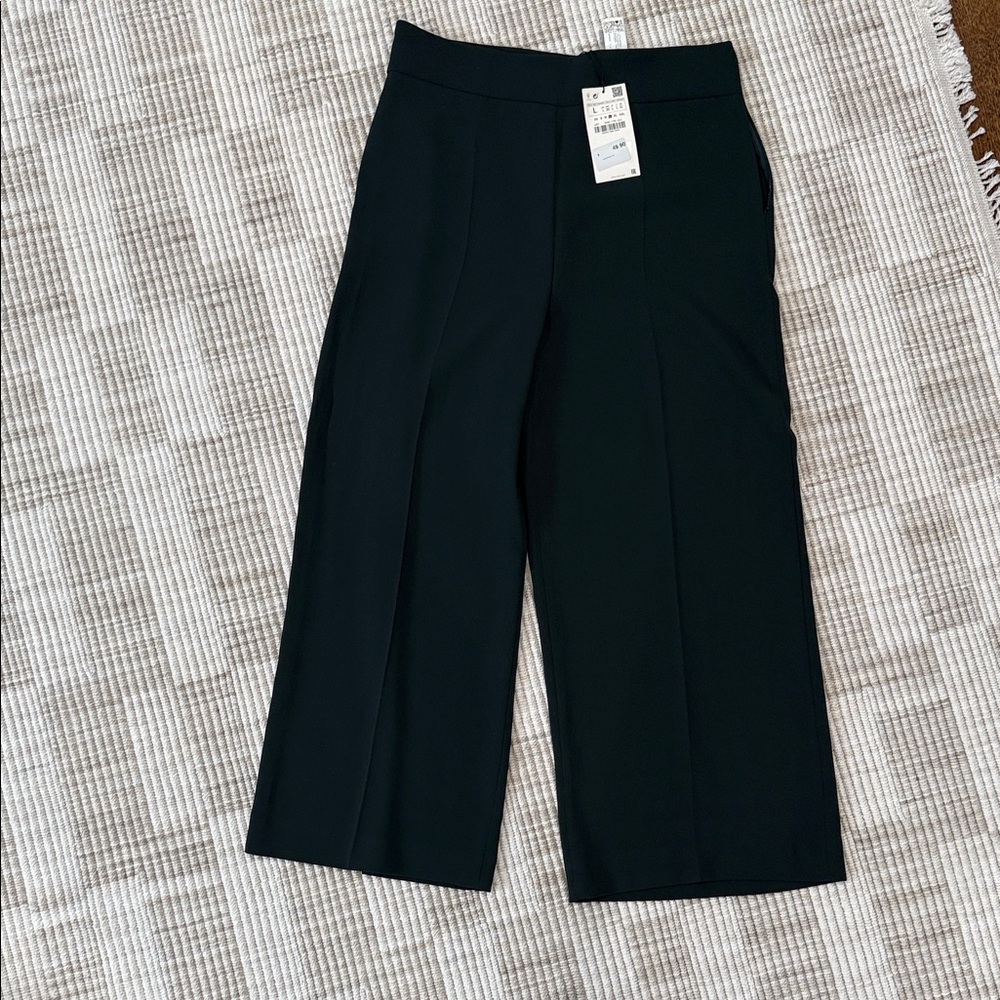 NWT Zara Hunter Green High Waist Wide-Leg Trousers